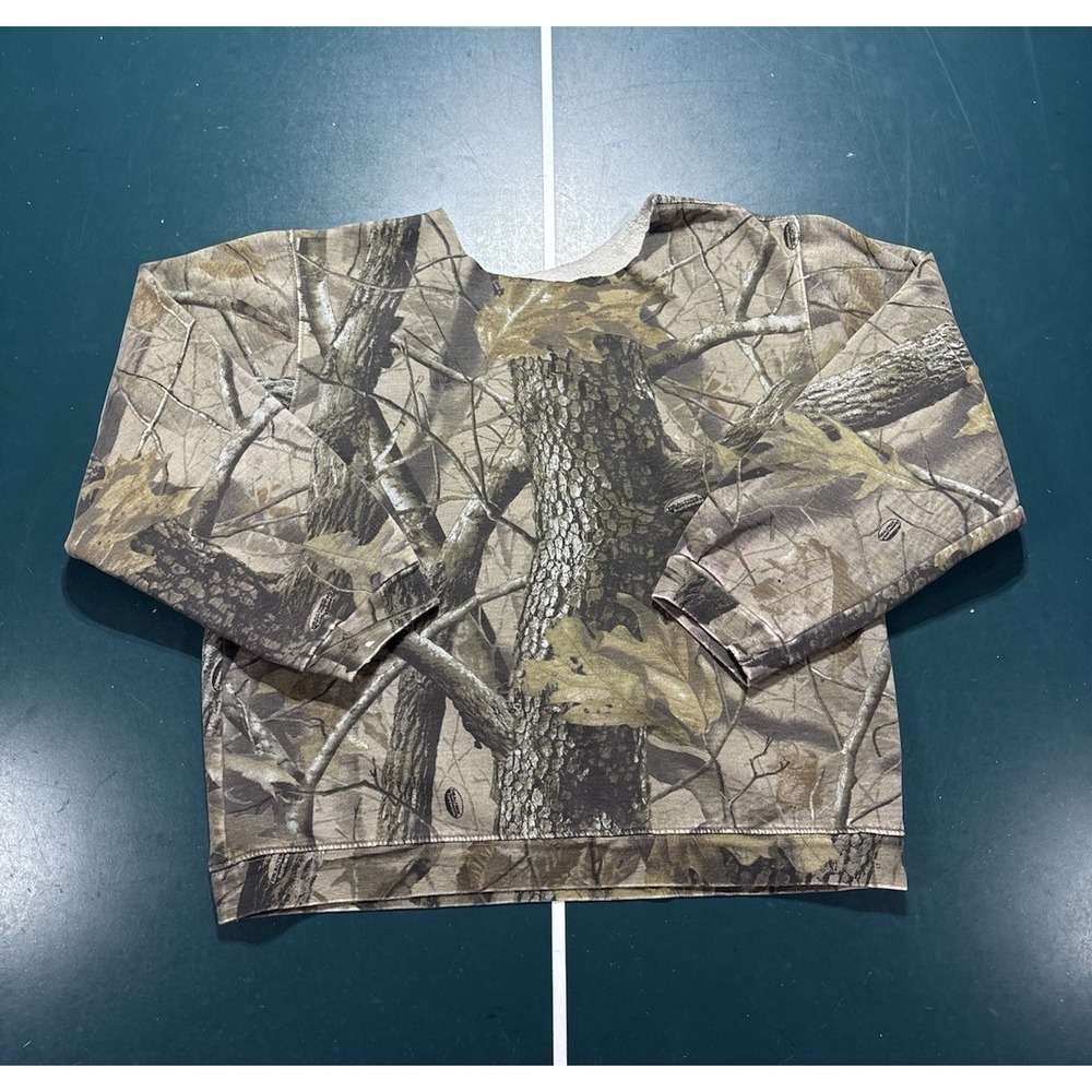 Vintage Camo Crewneck Sweatshirt Womens Medium Realtree Hunting USA 90s Cut Neck